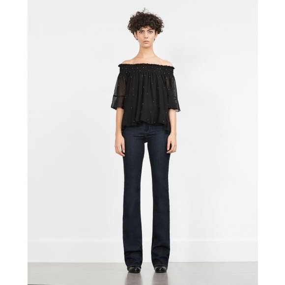 NWT Zara Off the Shoulder Flowing Jeweled Top - Picture 2 of 4